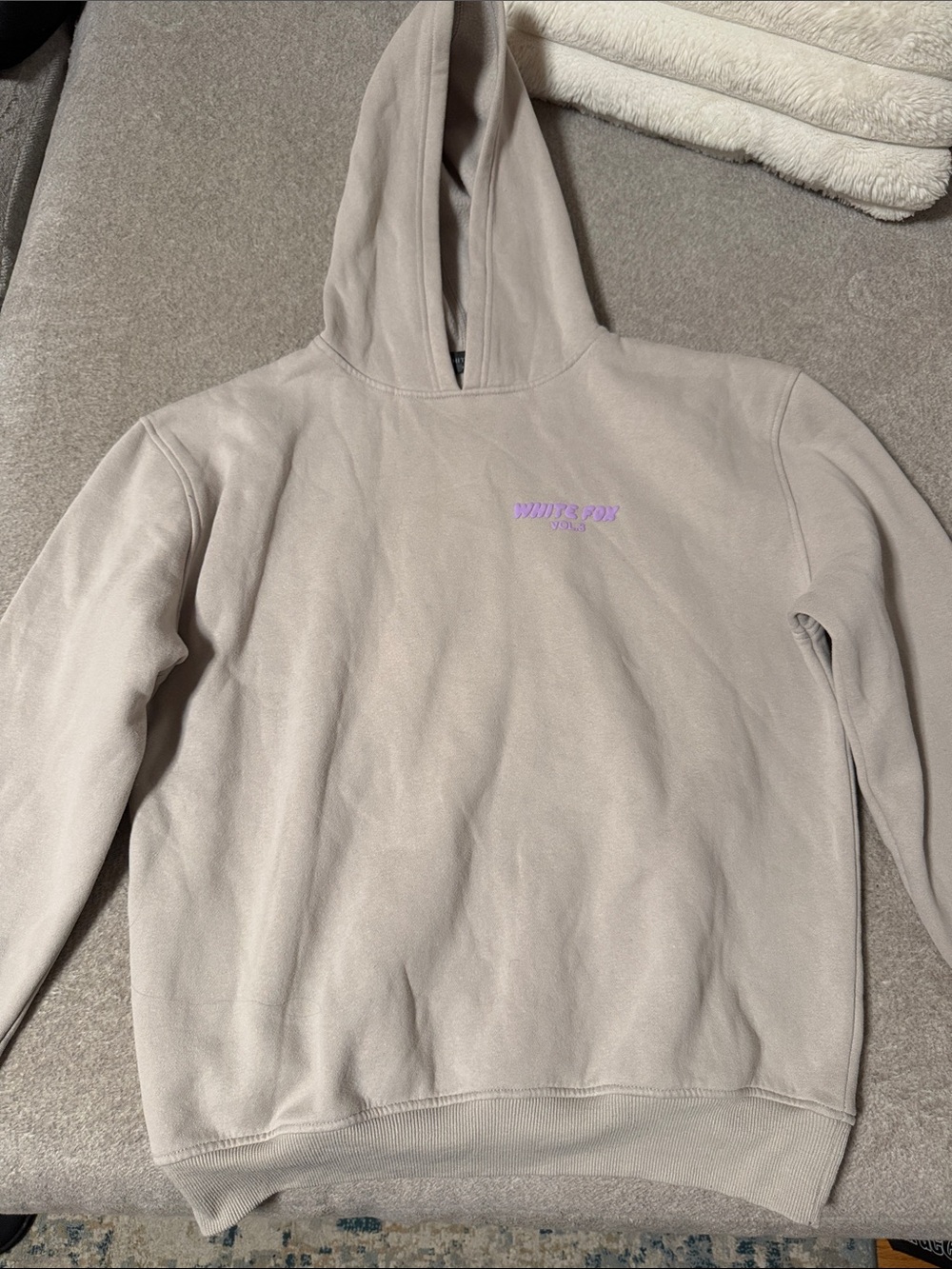 White Fox Taupe Hoodie with Lilac Logo vol 3